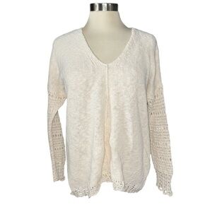 Lucky Brand sweater popcorn look 3/4 sleeves crocheted V-neckline size large